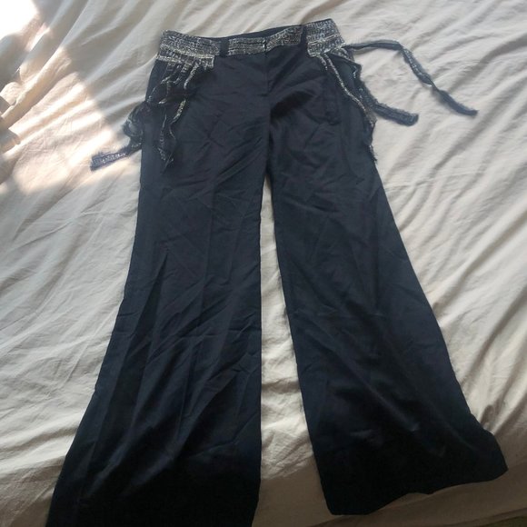 Pants - Black and Silver Beaded 90's flare pants
